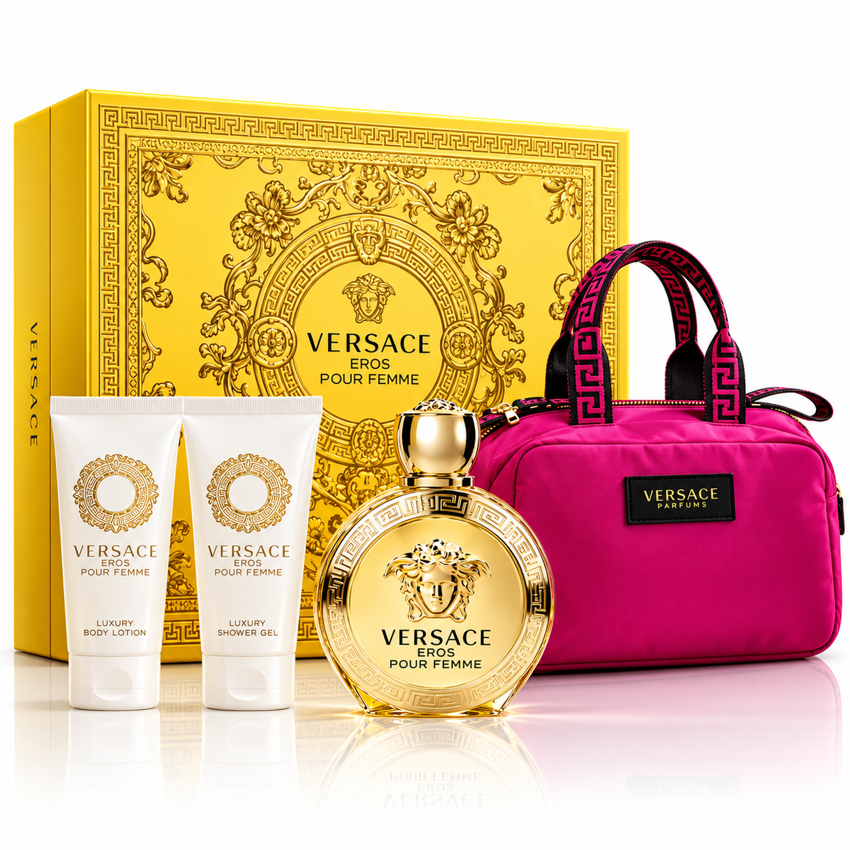 Versace Eros Pour Femme Eau de Parfum 4-Piece Gift Set for Women with Cosmetic Bag