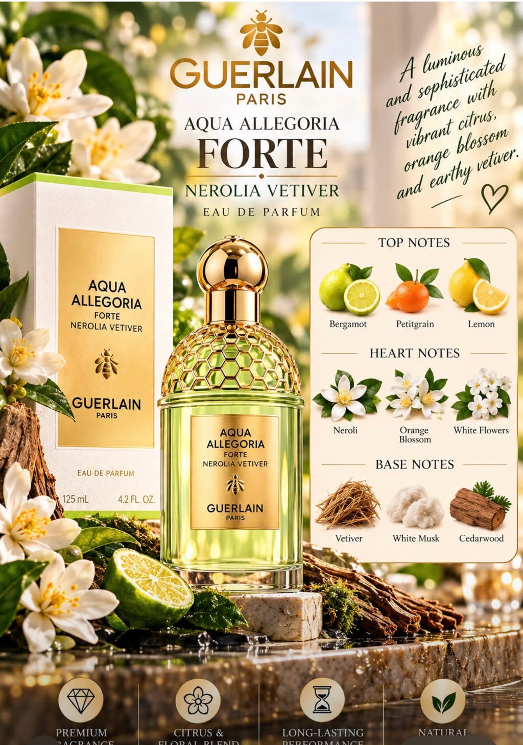 Guerlain Aqua Allegoria Forte Vétiver – Eau de Parfum 4.2 oz / 125 ml